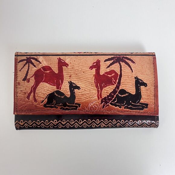 Shantiniketan Wallet Womens Leather Embossed Boho Desert Camel Safari Indian - Picture 11 of 12
